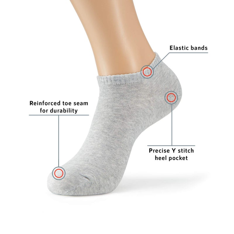 MONFOOT Men's/Women's 10 Pairs Thin Cotton Low Cut Ankle Socks, Grey Small Multipack - Image 3